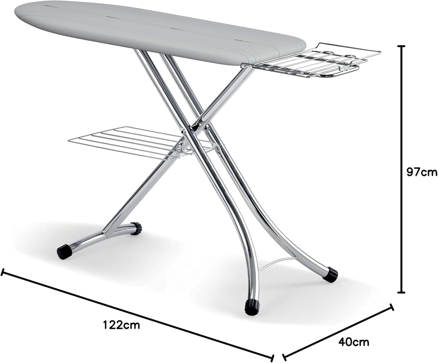 Premium Large Ironing Board Grey Adjustable Height with Iron Rest Shelf