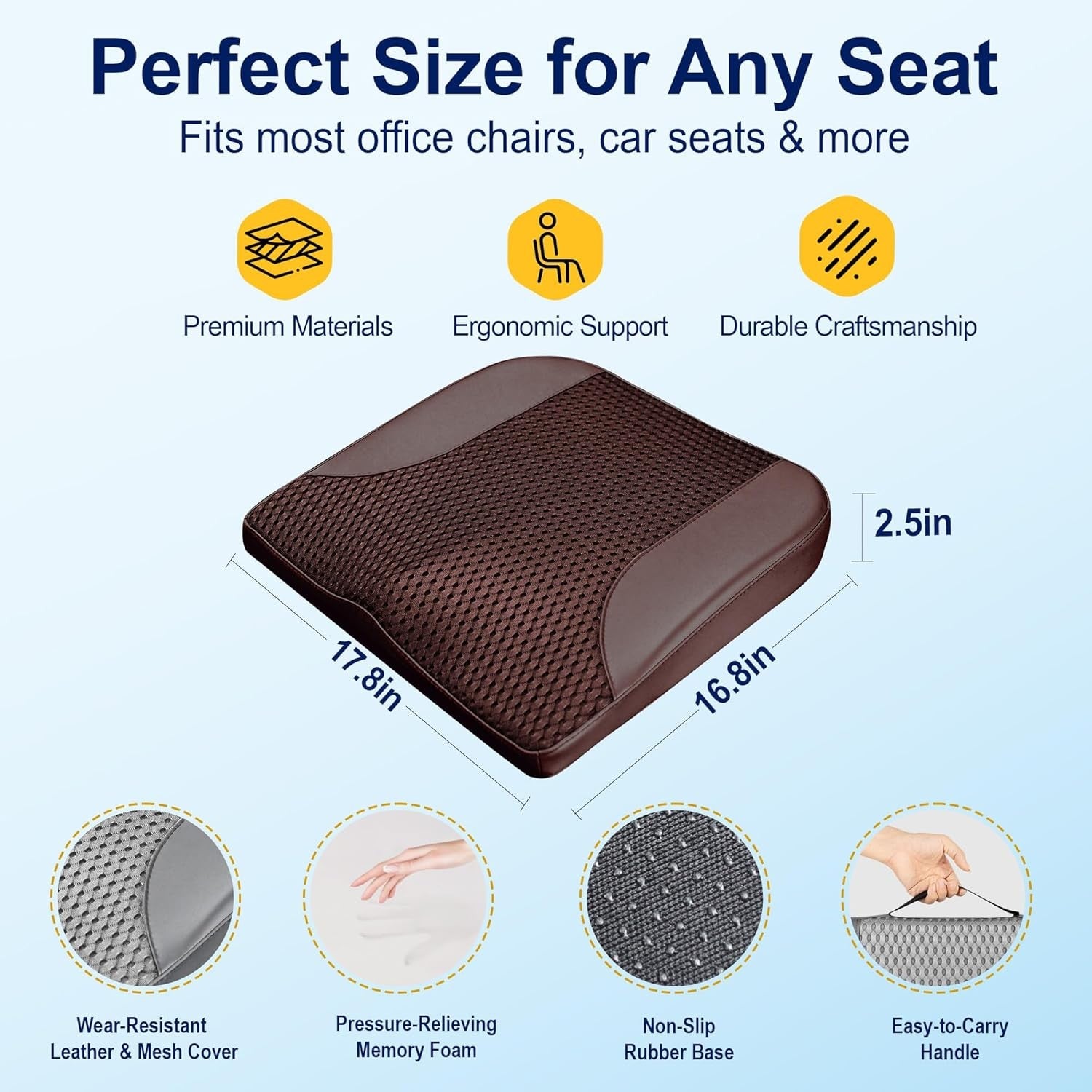 Memory Foam Seat Cushion Height Booster Coccyx Back Pain Relief