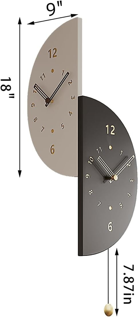 Modern Double-Sided Wall Clock 17.7in Silent Corner Mounted Clock with Pendulum