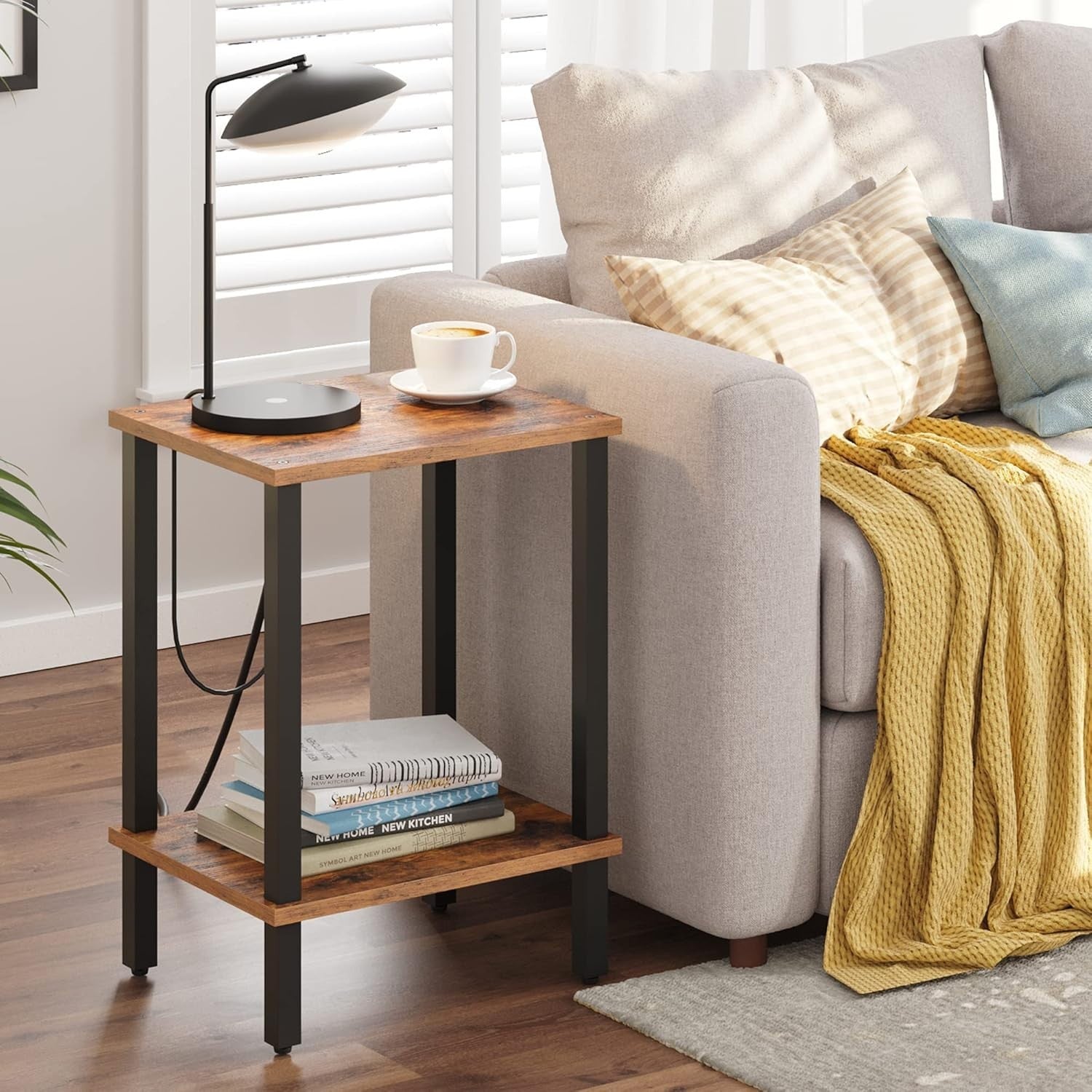 2 Tier Bedside Table with Storage Shelf Small Side Nightstand 30x40x55cm