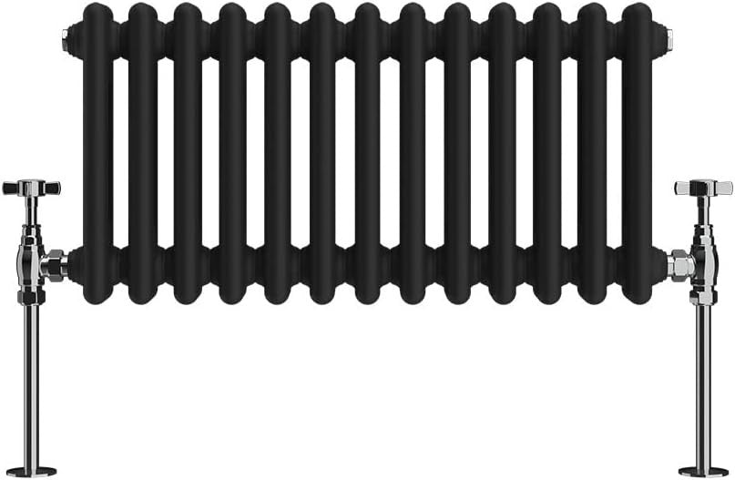 Horizontal Cast Iron Radiator 300x605mm Double Panel Black Heating