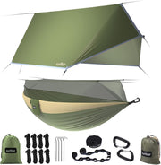 Double Camping Hammock with Rain Fly & Net, 600lb Capacity, All-in-One Shelter