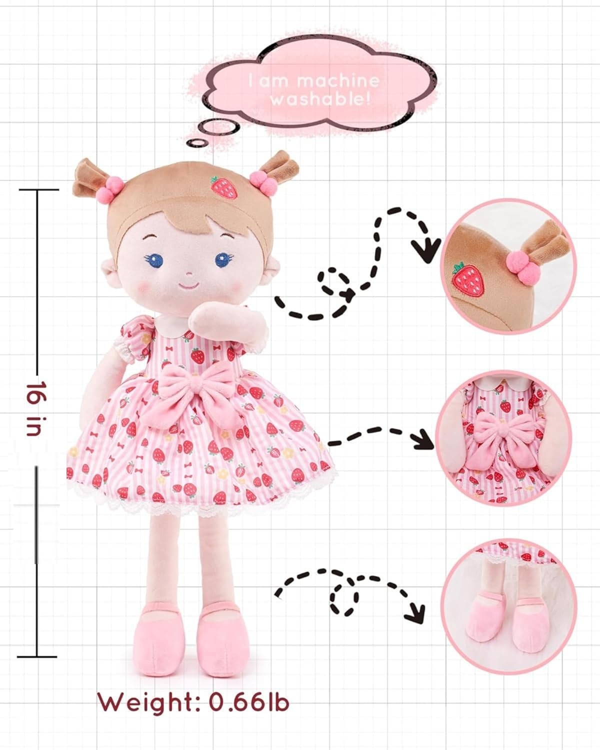 16” Plush Baby Rag Doll Ultra Soft Cuddle Toy for Toddlers 1+