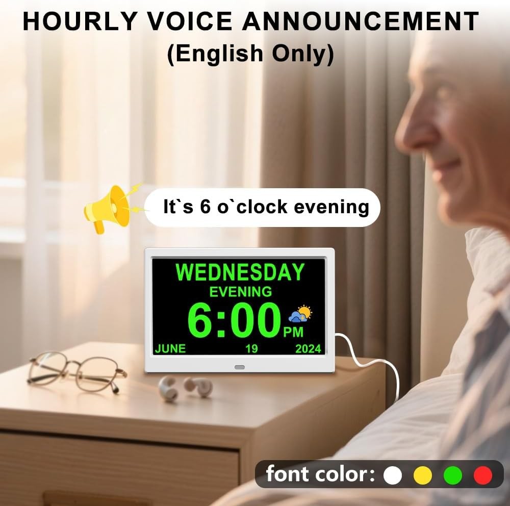 10.1” Dementia Digital Clock Large Day Date Display Auto Dimming Elderly