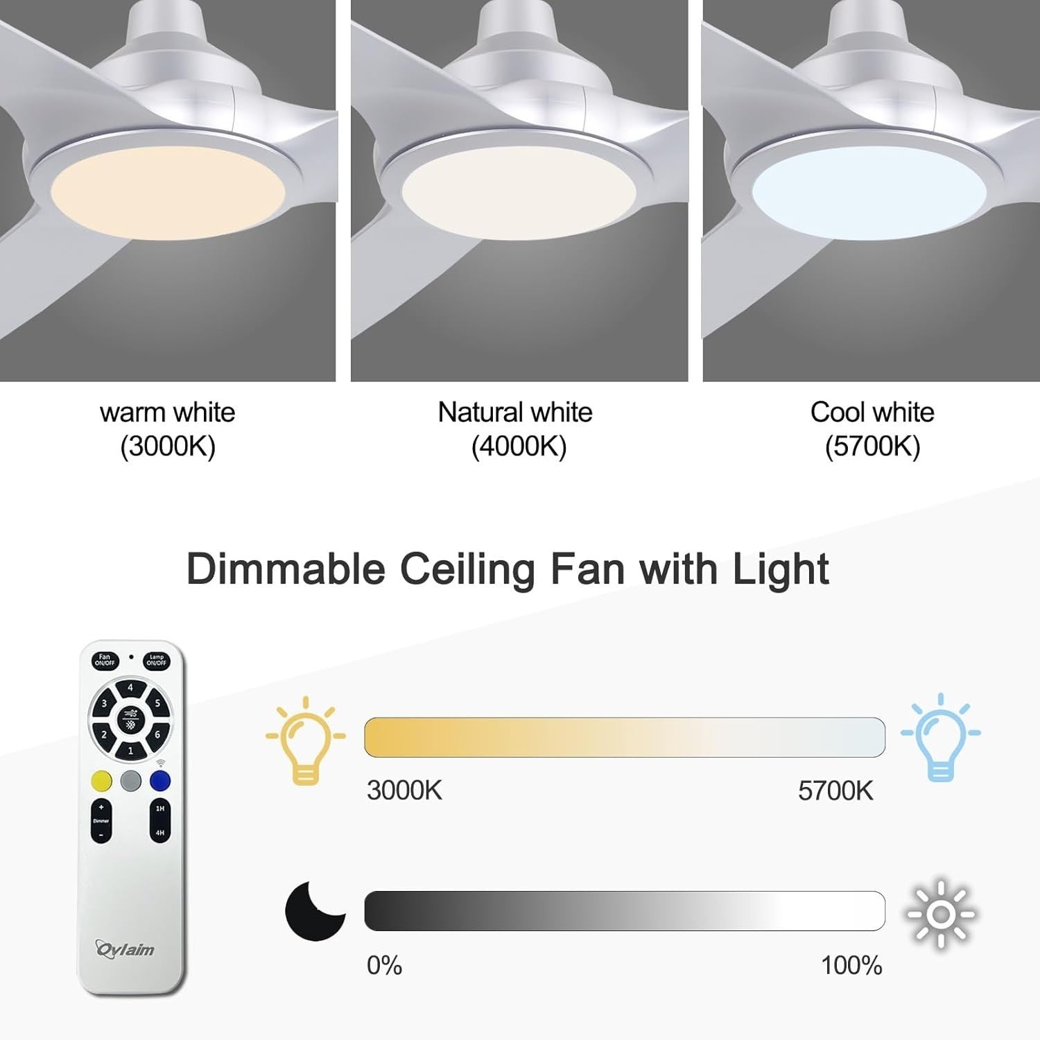 Ovlaim 132CM Silent DC Motor Smart Ceiling Fan with LED, Remote, App & Voice