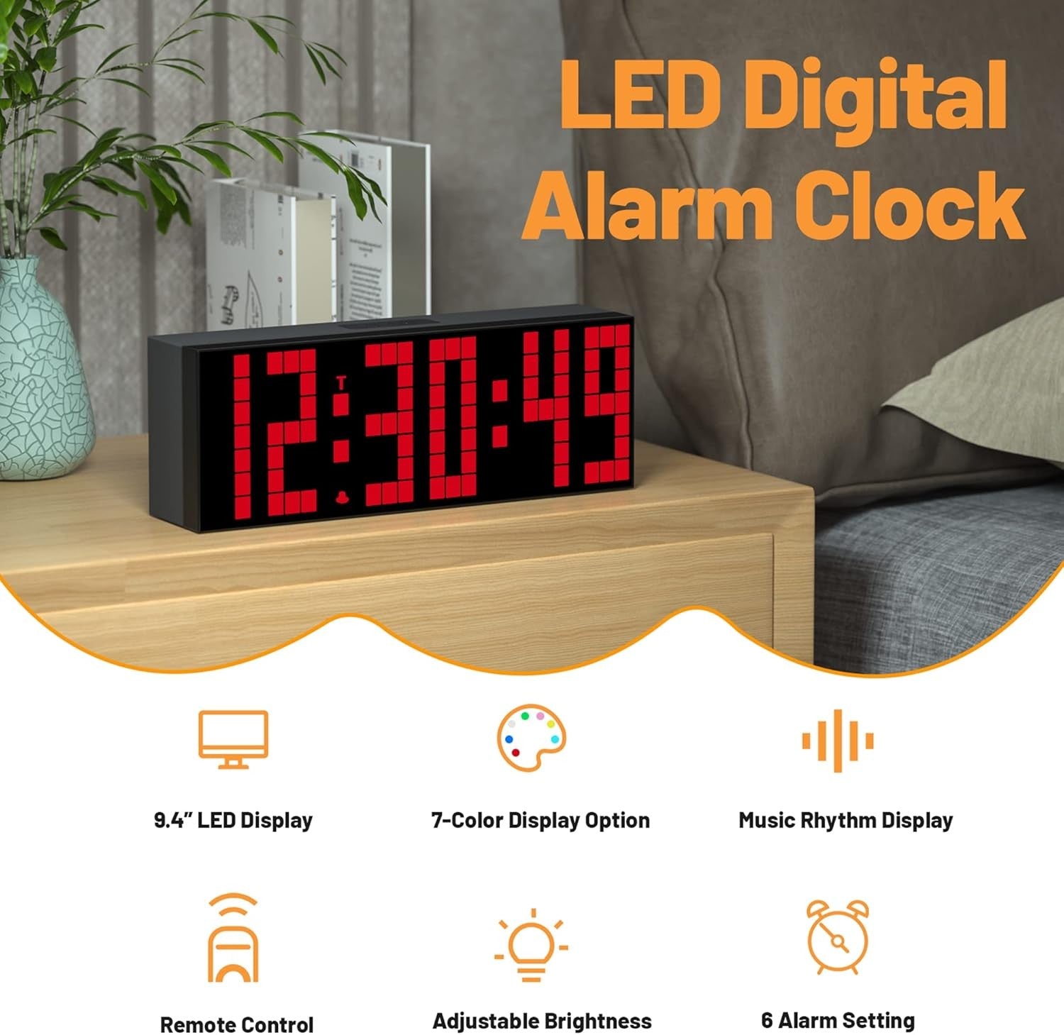 Large Digital Alarm Clock LED Display Remote Control Countdown Timer