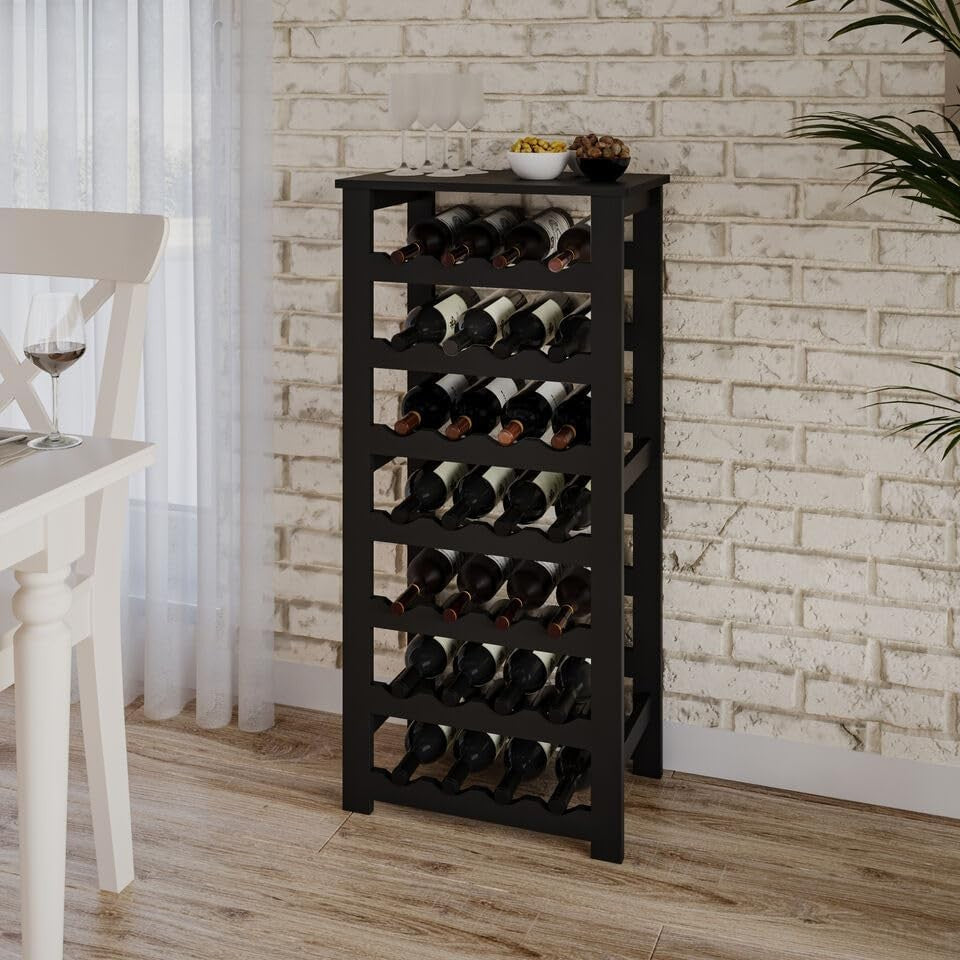 7-Tier Freestanding Wine Rack 28 Bottle Storage Stand Modern Home Bar Organizer