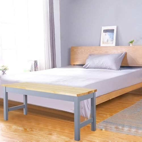 Set of 2 Wooden Dining Benches Indoor Kitchen Seating Solid Pine Grey Bench