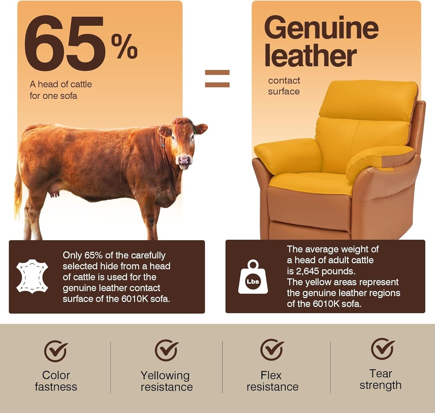 Genuine Leather Recliner Chair Orange Yellow, Ergonomic Living Room Sofa