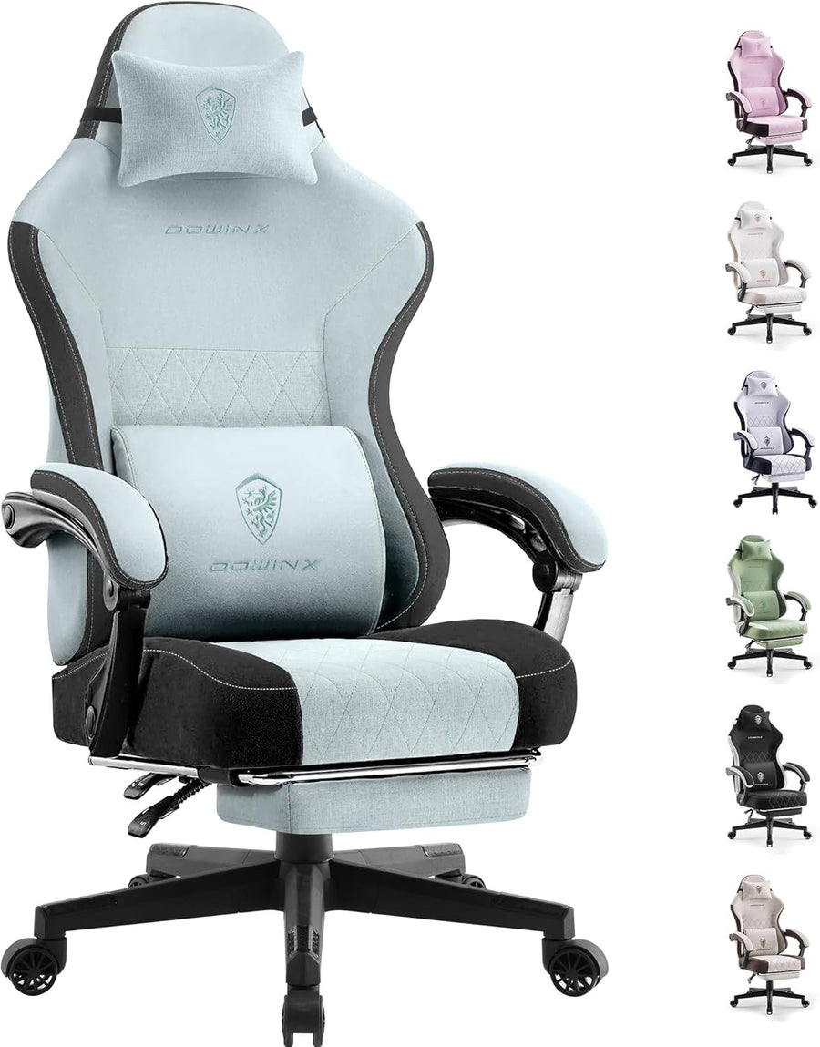 Ergonomic Gaming Chair w/ Footrest Massage Pocket Spring Aqua