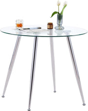 Round Glass Dining Table 90cm Modern Small Dining Kitchen Table Chrome Legs