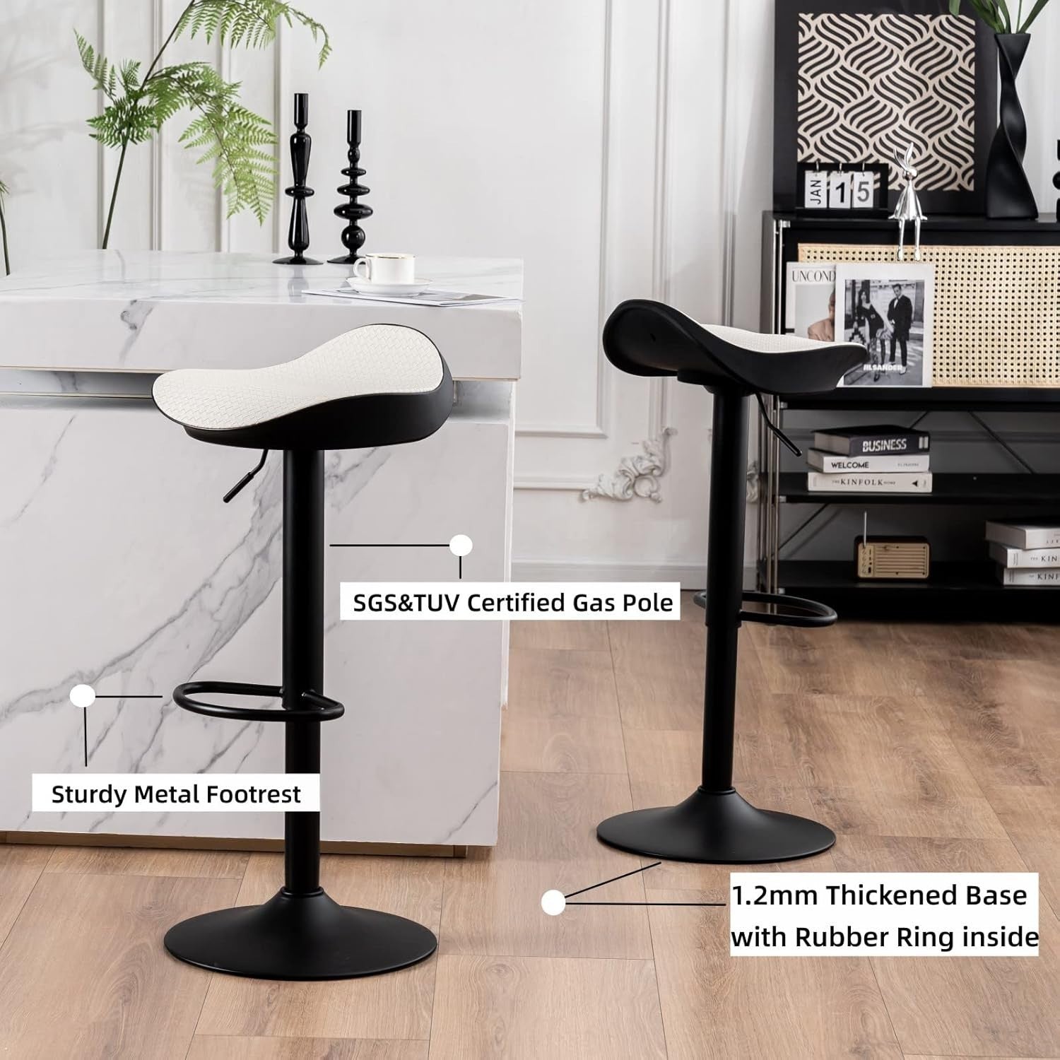 White PU Leather Woven Swivel Bar Stools Set of 2 Height Adjustable Counter