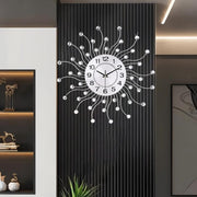 Modern Large Wall Clock 20" Silver Crystal Silent Non-Ticking Home Decor
