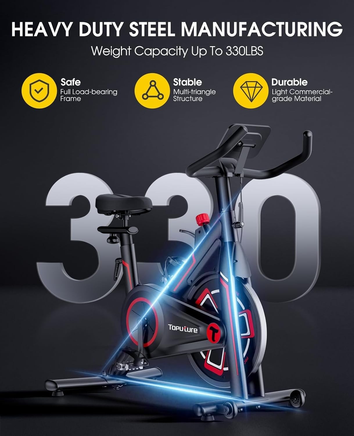Quiet Magnetic Spin Bike w/ APP, LCD Monitor, 15kg Flywheel & 350lb Capacity