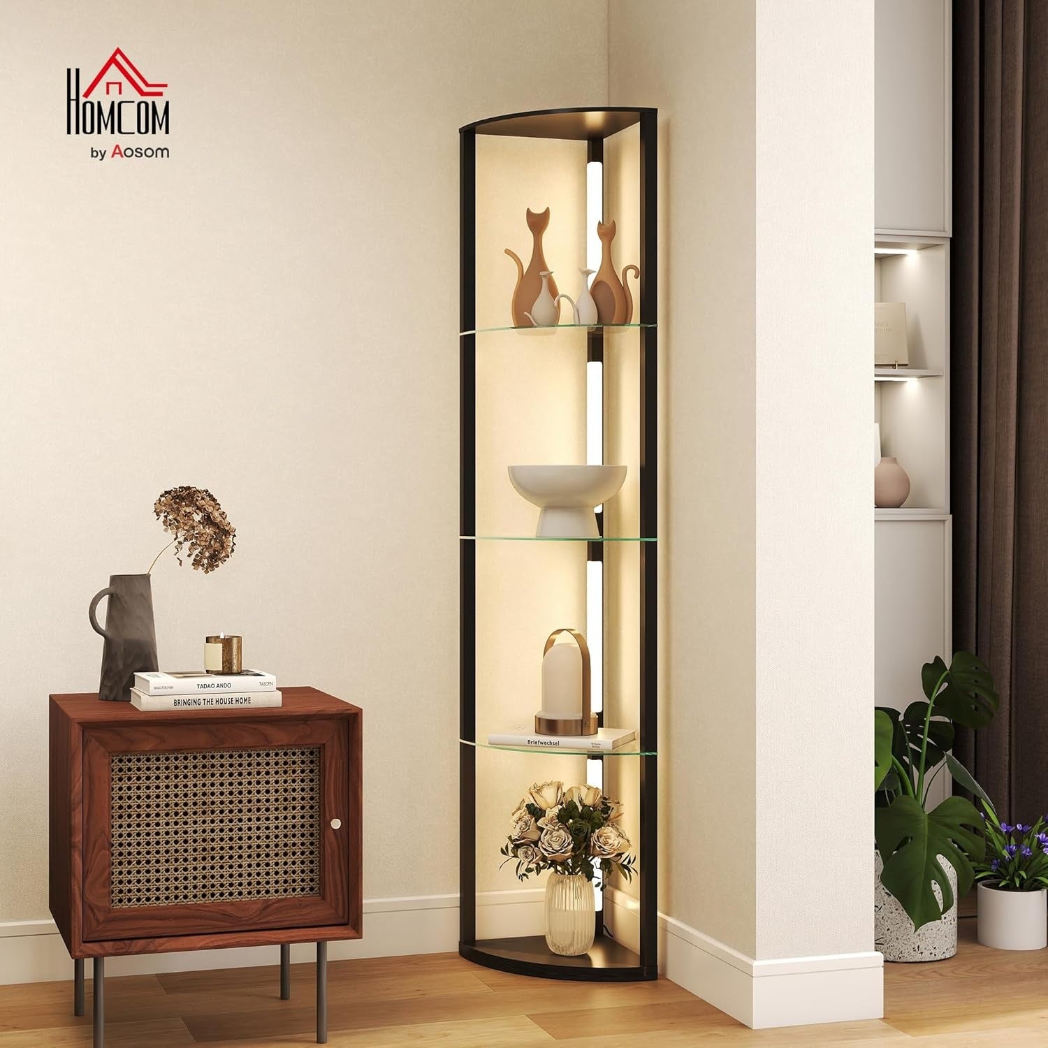 LED Floor Lamp with Shelves Dimmable Corner Standing Light Storage Unit