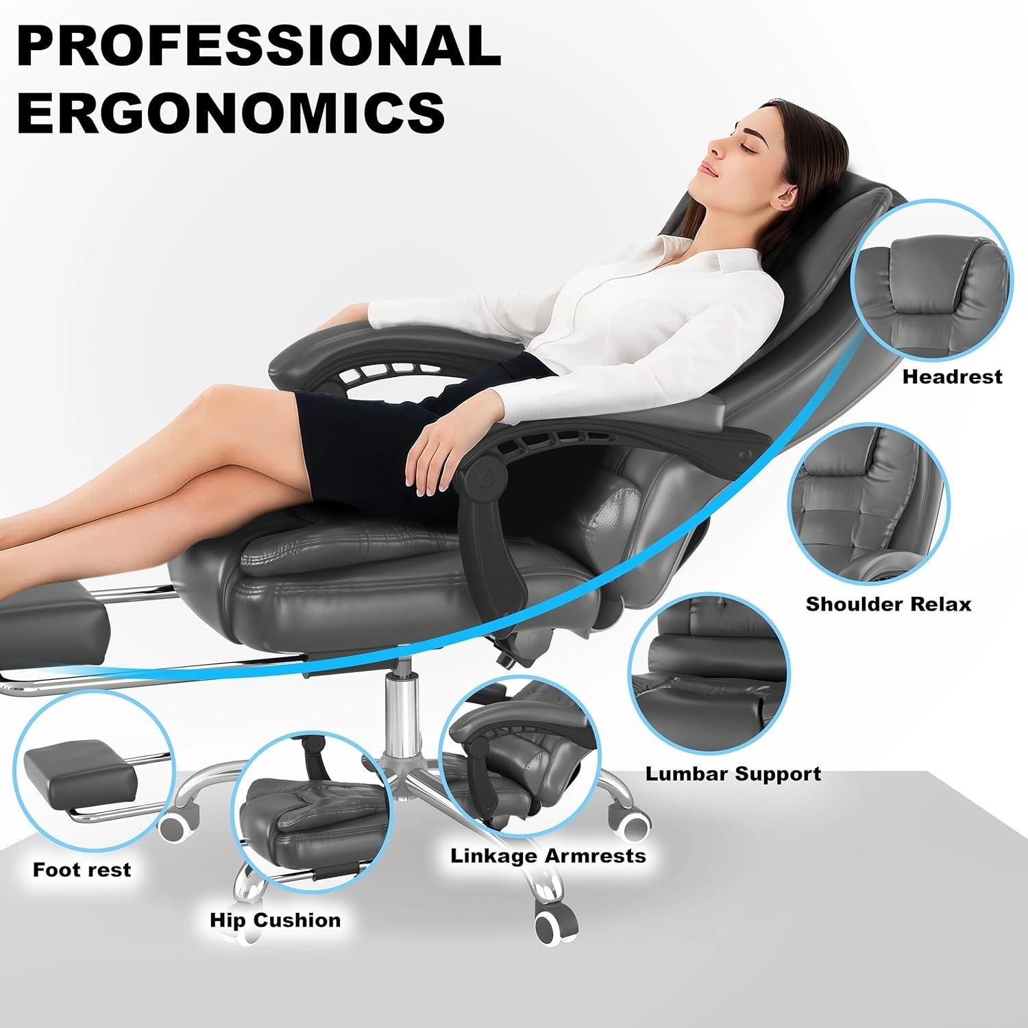Executive Ergonomic Office Chair Reclining Footrest Swivel Desk Computer Seat Gr