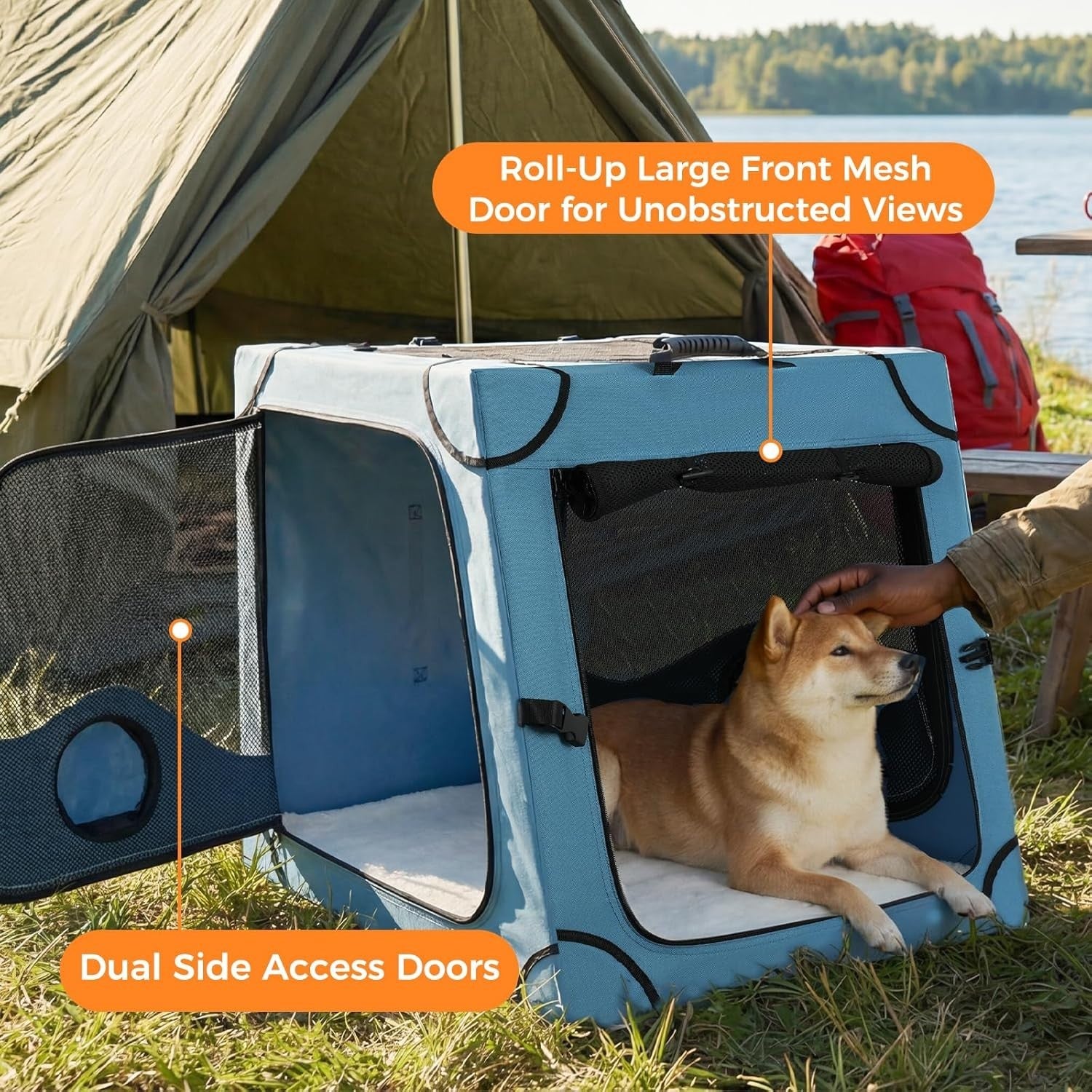 Portable Dog Crate for Car Travel Metal Frame Pet Carrier Foldable