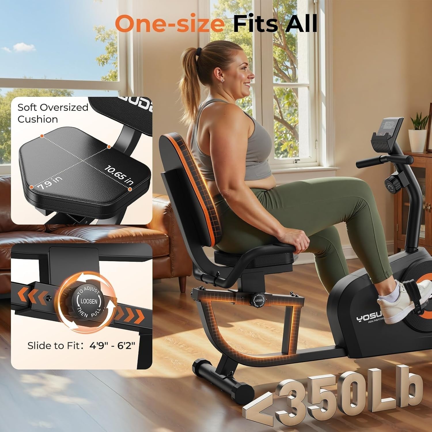 Recumbent Exercise Bike Magnetic 16-Level Quiet LCD Pulse Adjustable Seat Home