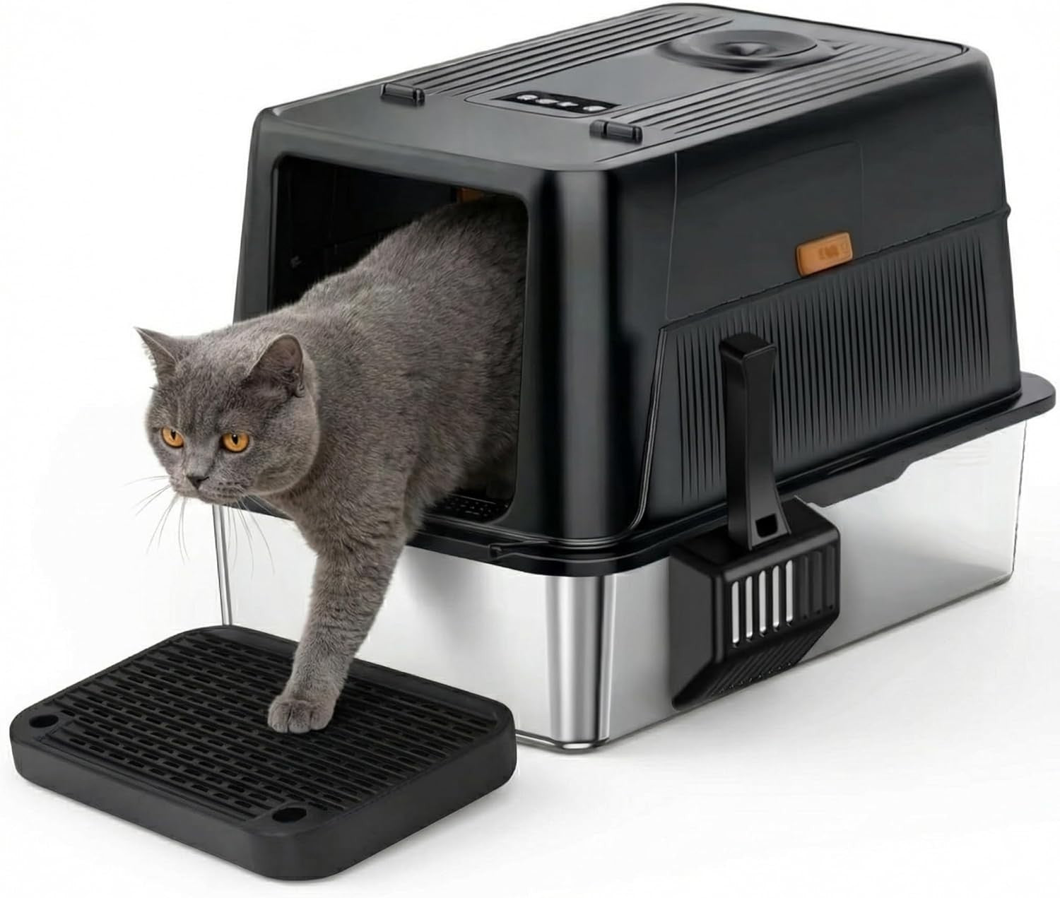 XL Stainless Steel Cat Litter Box Odor Control High Sided Enclosed