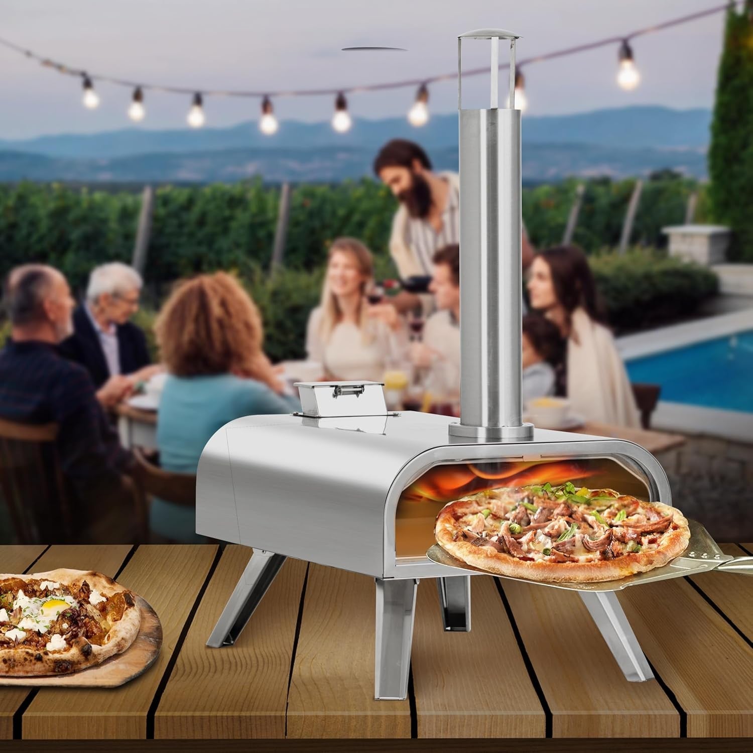 Large 16" Stainless Steel Outdoor Pizza Oven | Wood Pellet BBQ Pizza Maker 90s
