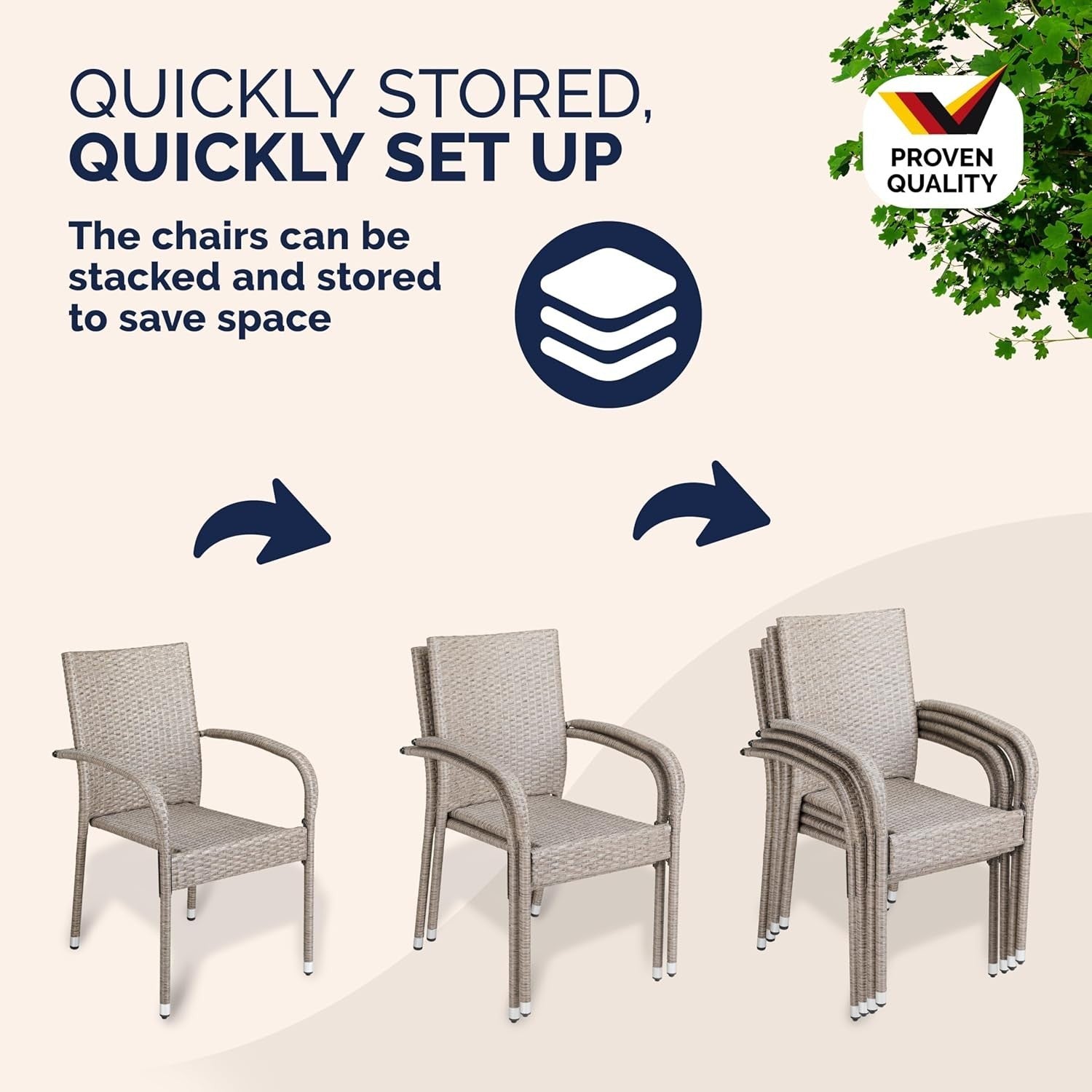 4pc Stackable Rattan Garden Chairs Cream Patio Balcony Outdoor Armchair Set