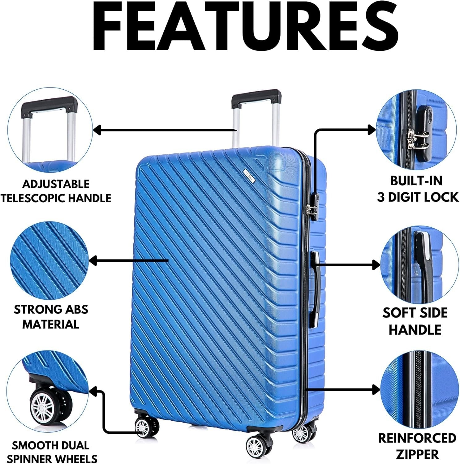 29'' Large Check In Suitcase ABS Hard Shell Lightweight Spinner 100L