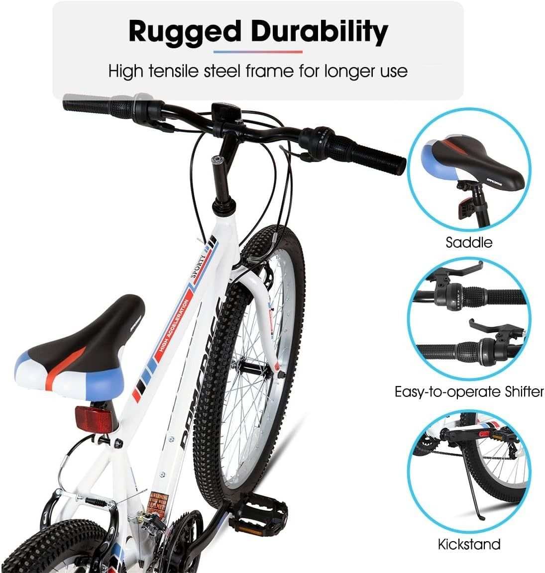 26" Mens Womens Mountain Bike 18 Speed V-Brake Steel Frame Trail MTB