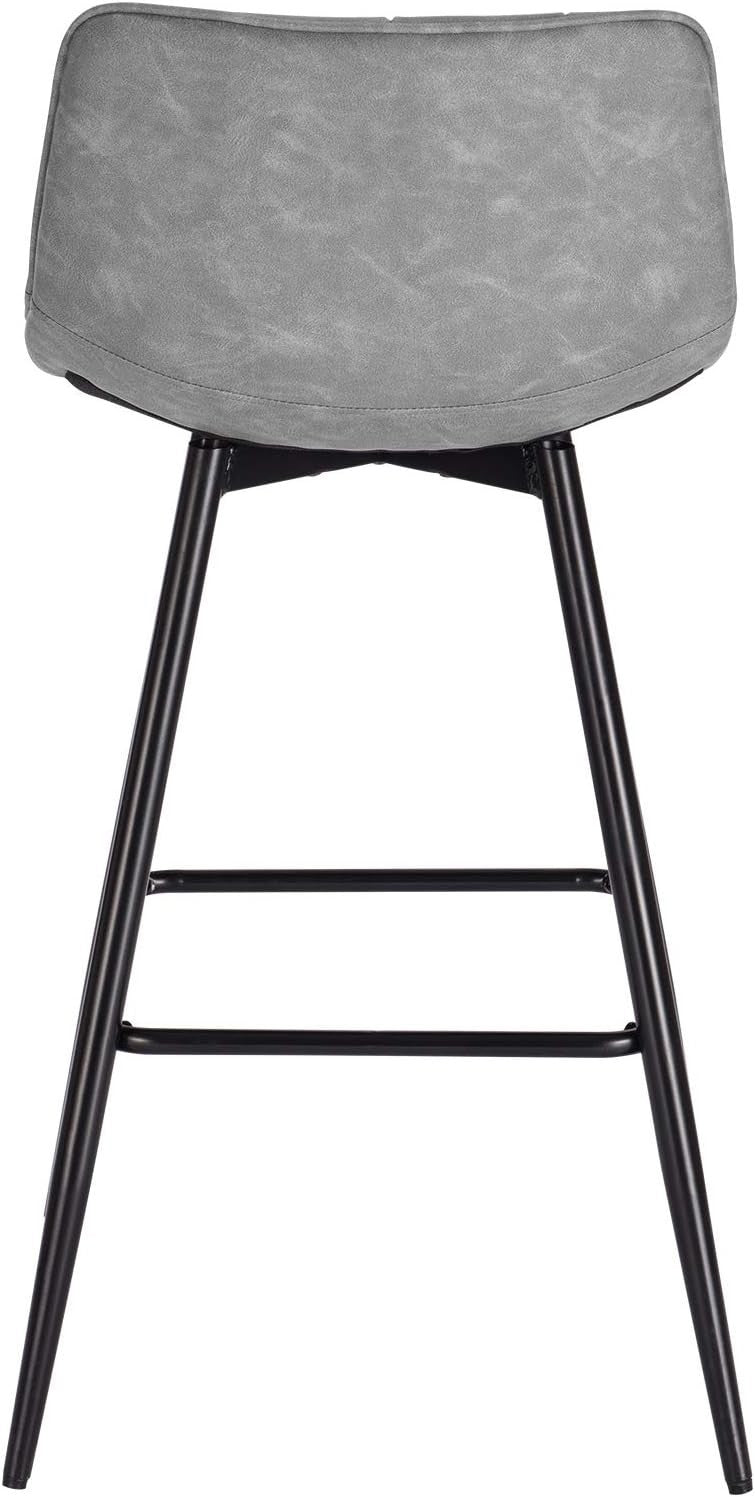Set of 4 Grey Faux Leather Bar Stools L-Shaped Seat with Footrest 64cm
