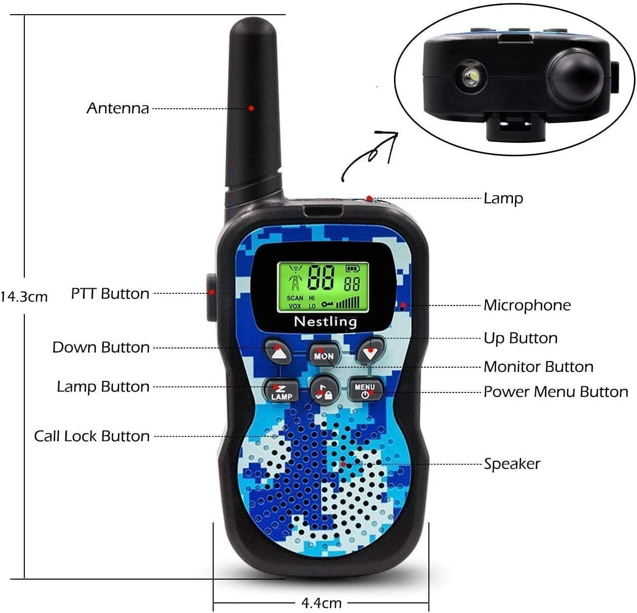 Kids Walkie Talkies 3 Pack Camouflage 2 Way Radios 3KM Range VOX LCD