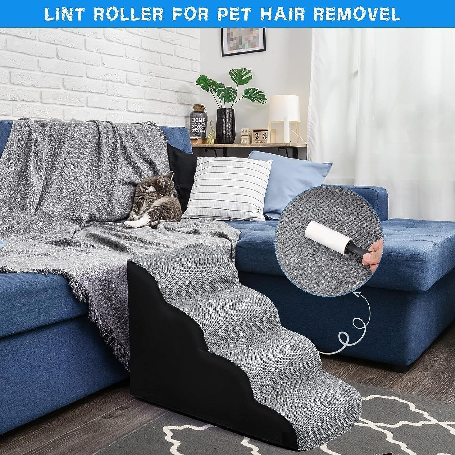 Wide Dog Stairs 4 Step Foam Pet Ramp 70x40x50cm Non Slip
