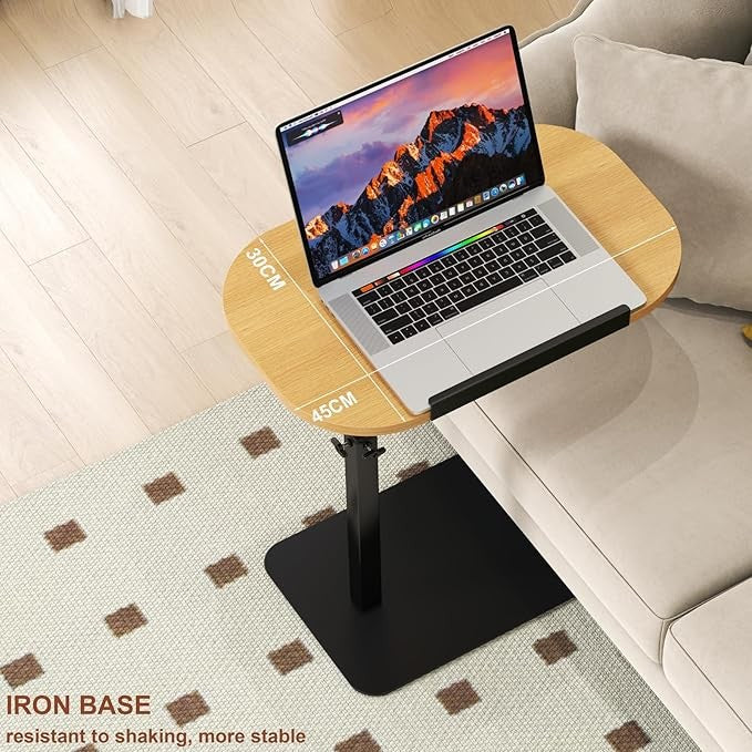 Wooden C Shaped Laptop Side Table Adjustable Height 360 Swivel Sofa Bed