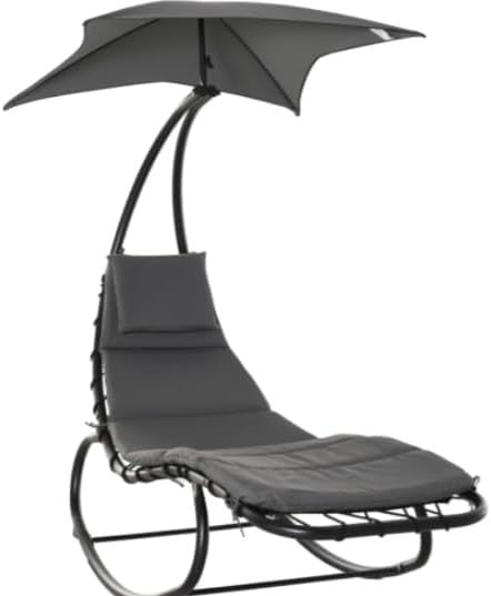 Outdoor Rocking Sun Lounger with Canopy – Grey Swing Daybed Chair Seat