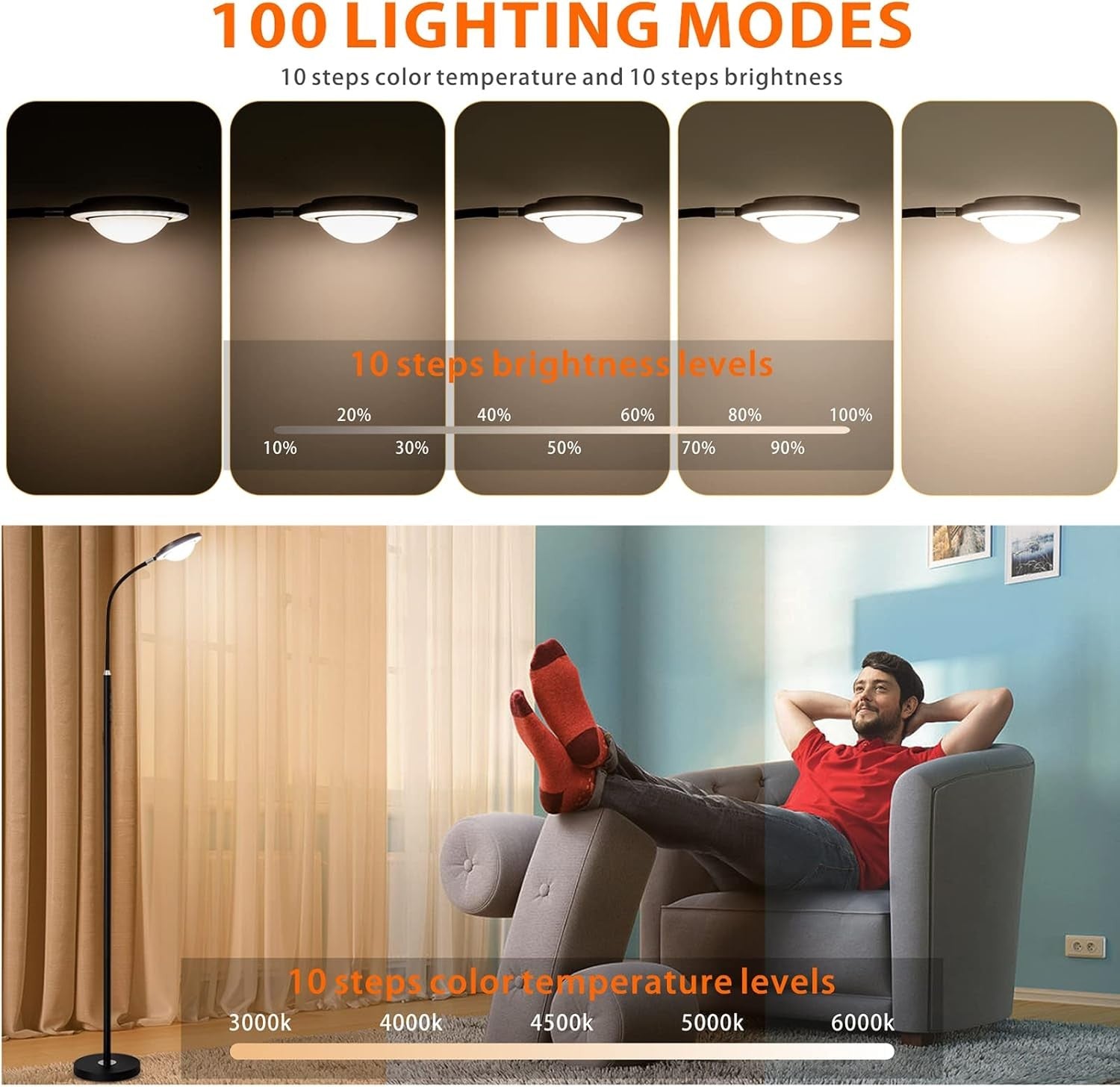 Super Bright LED Floor Lamp Remote Dimmable Touch Control Reading Light
