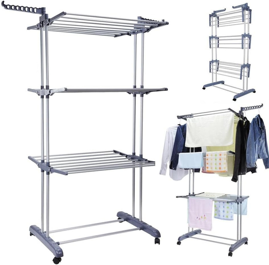3 Tier Clothes Airer Folding Drying Rack Indoor Outdoor Space Saving Laundry