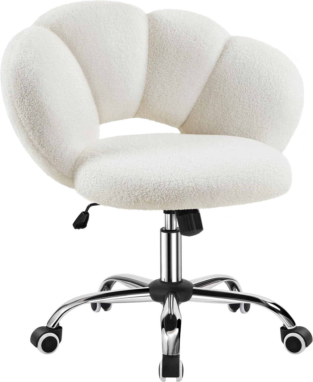 White Boucle Cloud Vanity Chair Swivel Adjustable Desk Chair with Wheels