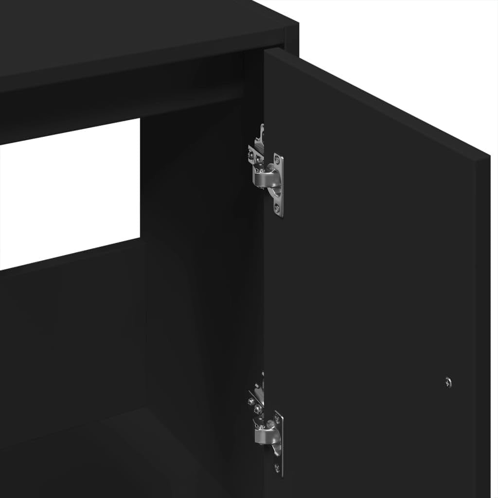 Black Under Sink Bathroom Cabinet – Modern Double Door Vanity Storage Unit 63cm
