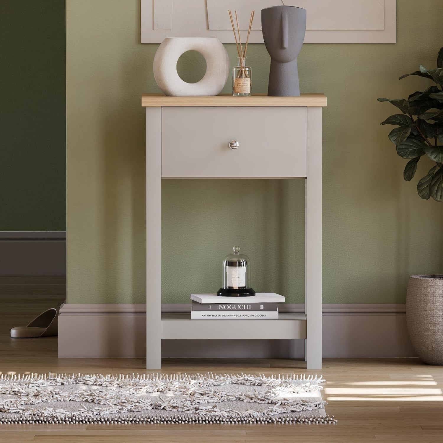 Grey Console Table with Drawer & Shelf, Engineered Wood, Compact Storage