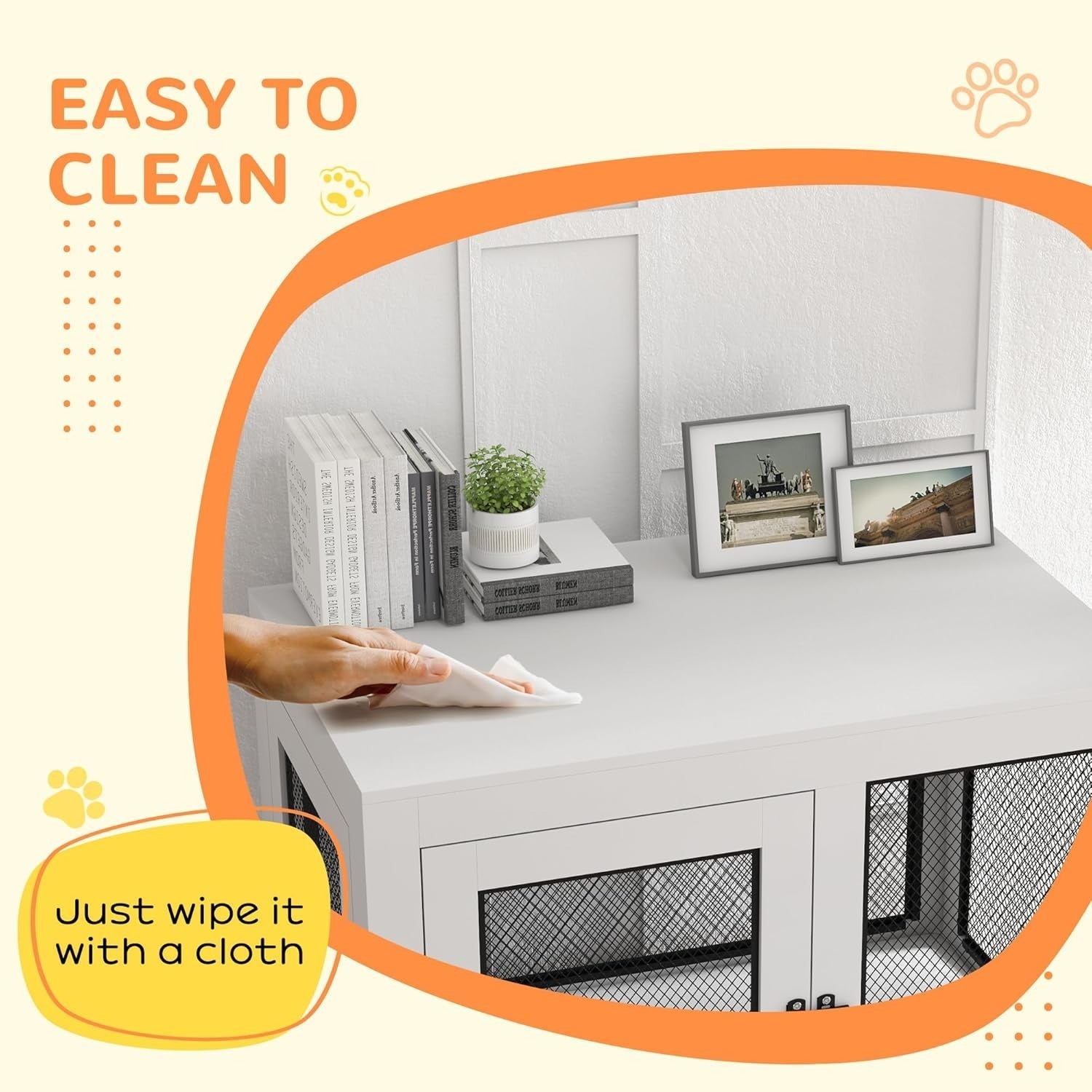 Modern Dog Crate Furniture Table 94x60x71.5cm White Lockable Kennel w/Cushion
