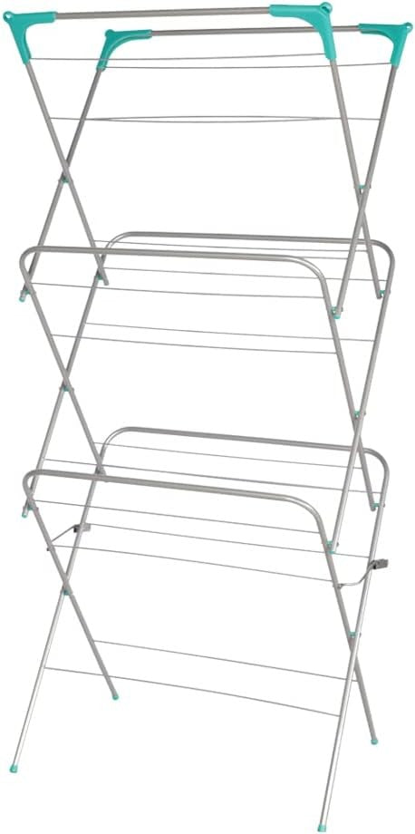 3 Tier Clothes Airer Folding Laundry Drying Rack with Corner Hooks Heavy Duty