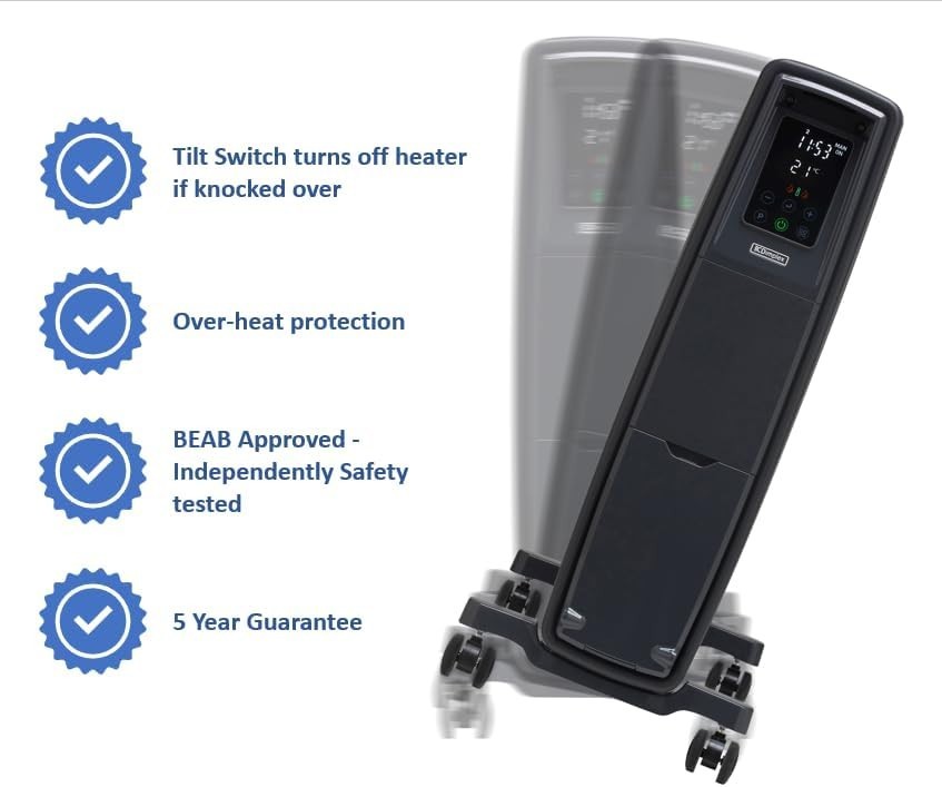 Portable Oil-Free Electric Radiator Heater with Timer, Thermostat & Bluetooth