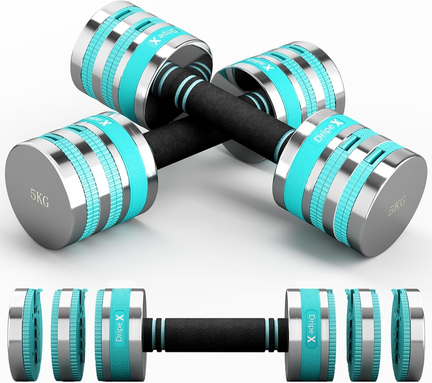 Adjustable Dumbbells Pair 5KG Compact Non-Slip Space-Saving Home Gym