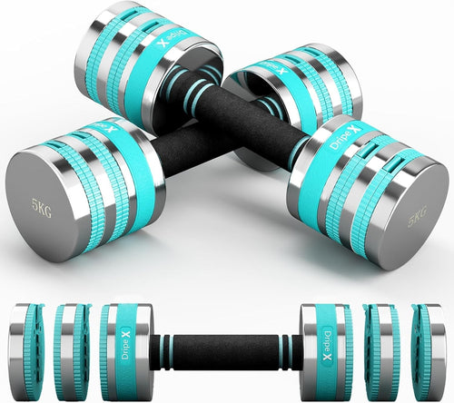 Adjustable Dumbbells Pair 5KG Compact Non-Slip Space-Saving Home Gym
