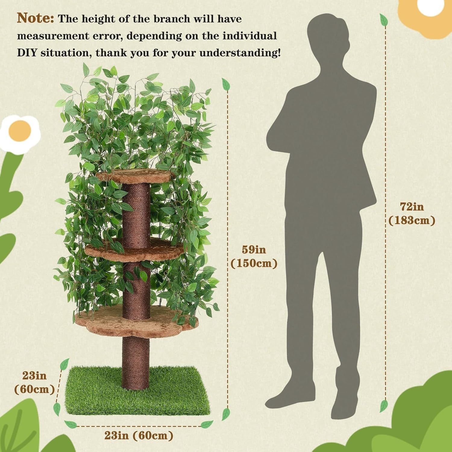 150cm Cat Tree Tower Scratching Post With Simulated Ficus Leaves Indoor