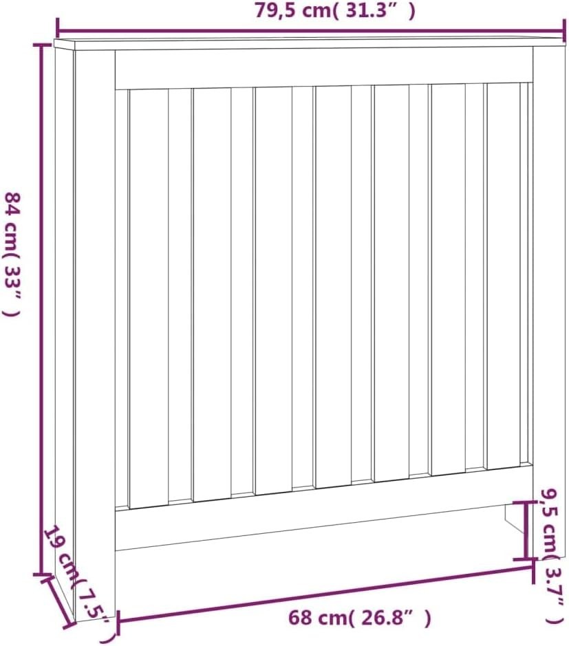White Radiator Cover 79.5x19x84cm Solid Pine Wood | Modern Slatted Design