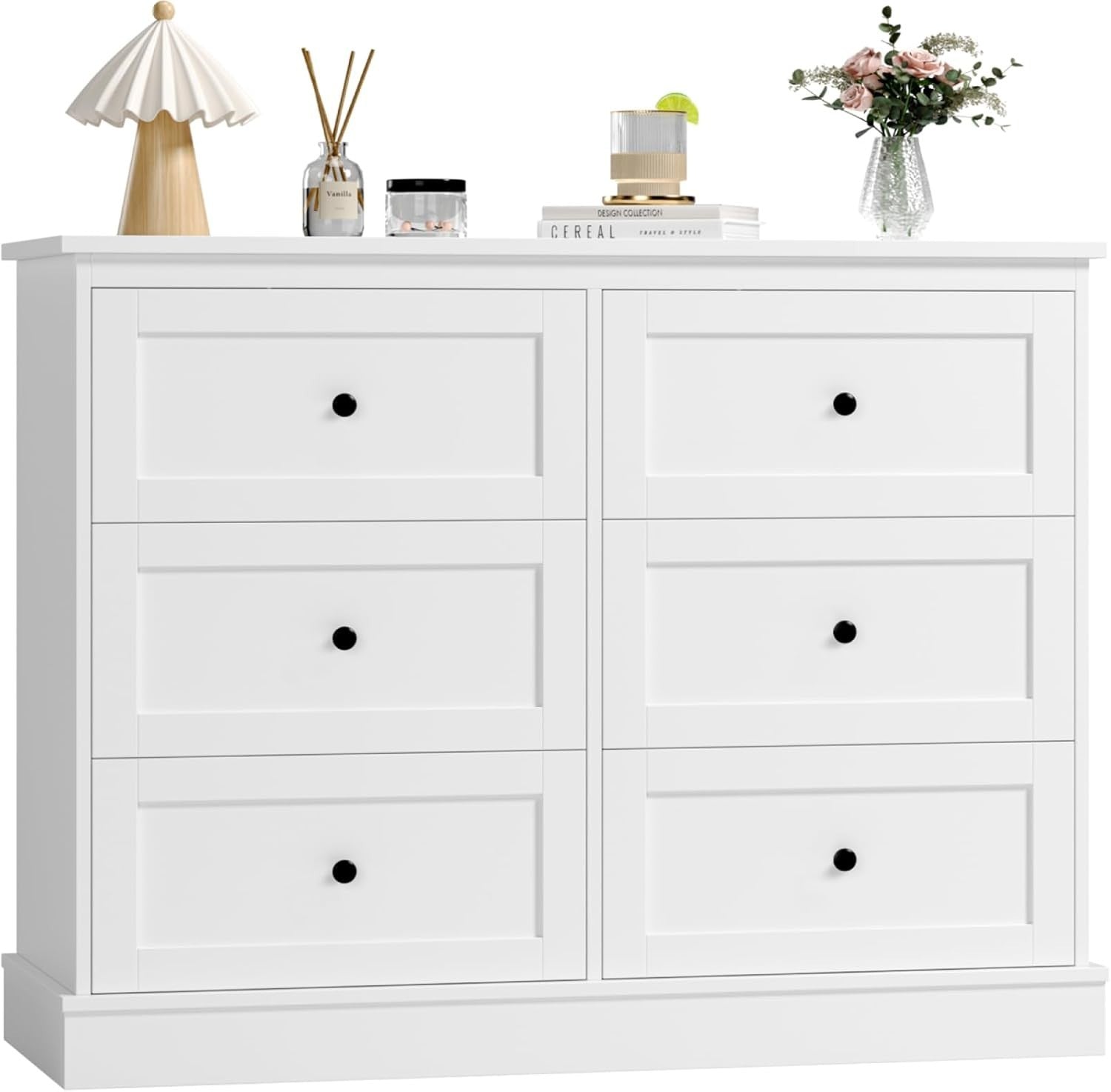 6 Drawer White Wooden Storage Cabinet Chest Sideboard Dresser 108x40x87cm
