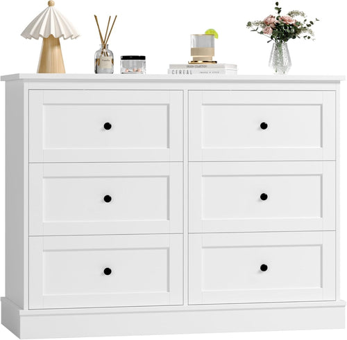 6 Drawer White Wooden Storage Cabinet Chest Sideboard Dresser 108x40x87cm