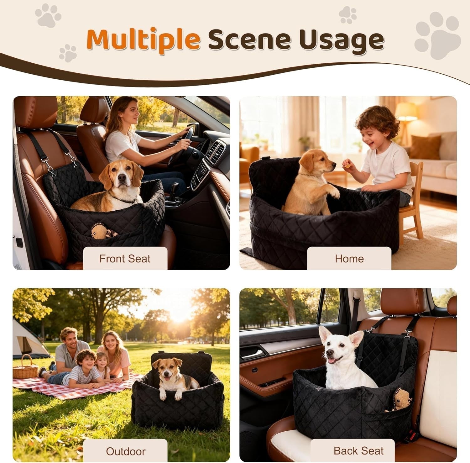 Plush Dog Car Seat Booster Bed Safety Belt Travel Carrier Small Dogs