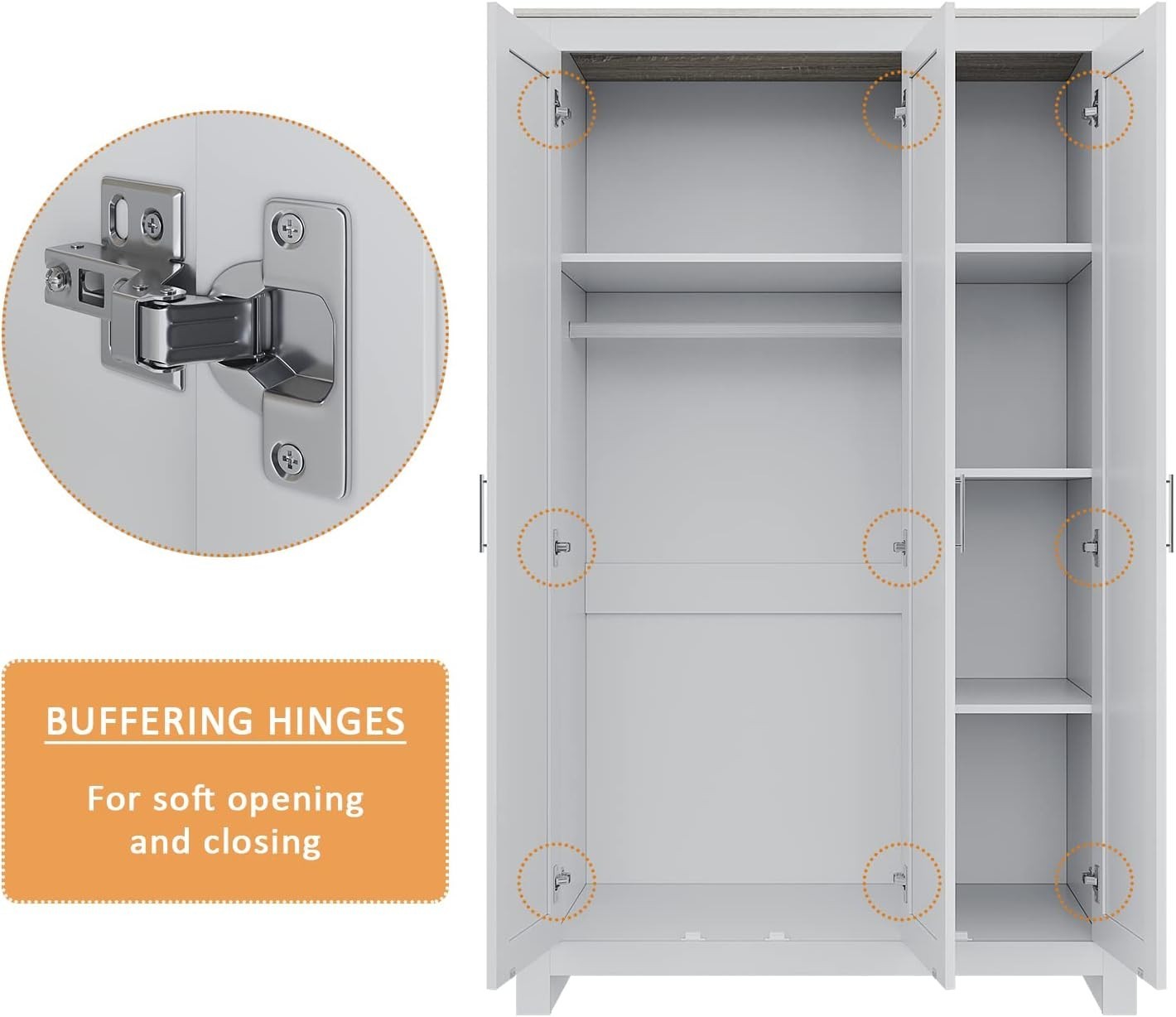 3-Door Wooden Wardrobe with Hanging Rail & 4 Shelves – Durable Storage