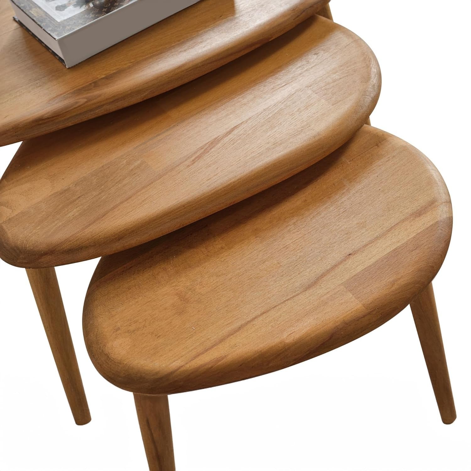Oak Wood Nesting Coffee Table Set of 3 Mid-Century Modern Oval Living Room