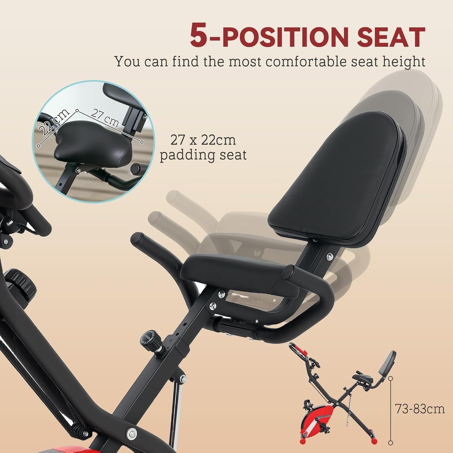 Foldable 5-in-1 Recumbent/Upright Exercise Bike 8-Level Magnetic LCD Bands